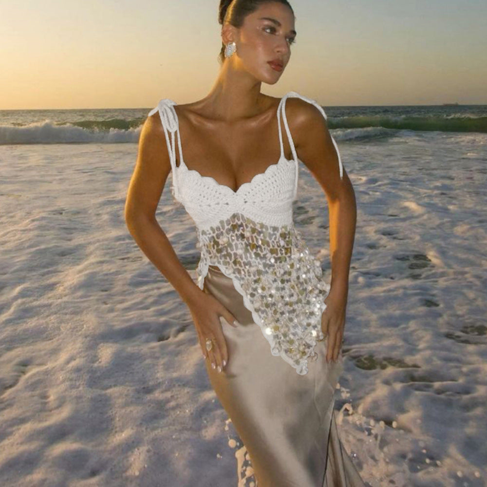 Women's Sequin Sling Beach Dress Boho Vacation Swimsuit Cover-Up