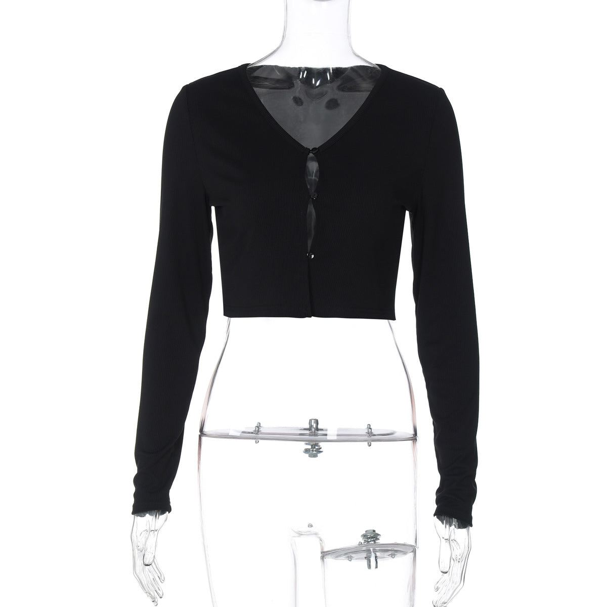 Women Clothing Summer Sexy Cardigan Button Cropped Long Sleeve T shirt Top