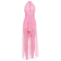 Summer Women Clothing Solid Color Elegant Sexy Mesh Stitching Halter Pleated Dress for Women