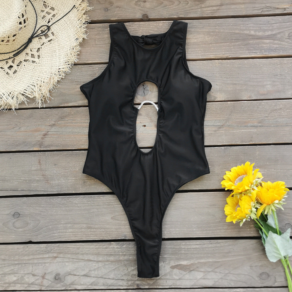 Pure White Hollow Out One Piece Swimsuit Sexy Cutout Tie Beachwear