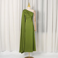 Gorgeous High End Dress Summer Asymmetric One Shoulder Pleated Waist Tight Solid Color Maxi Dress