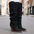 Vintage Pointed-Toe Chunky Heel High Tube Boots — Statement Heels