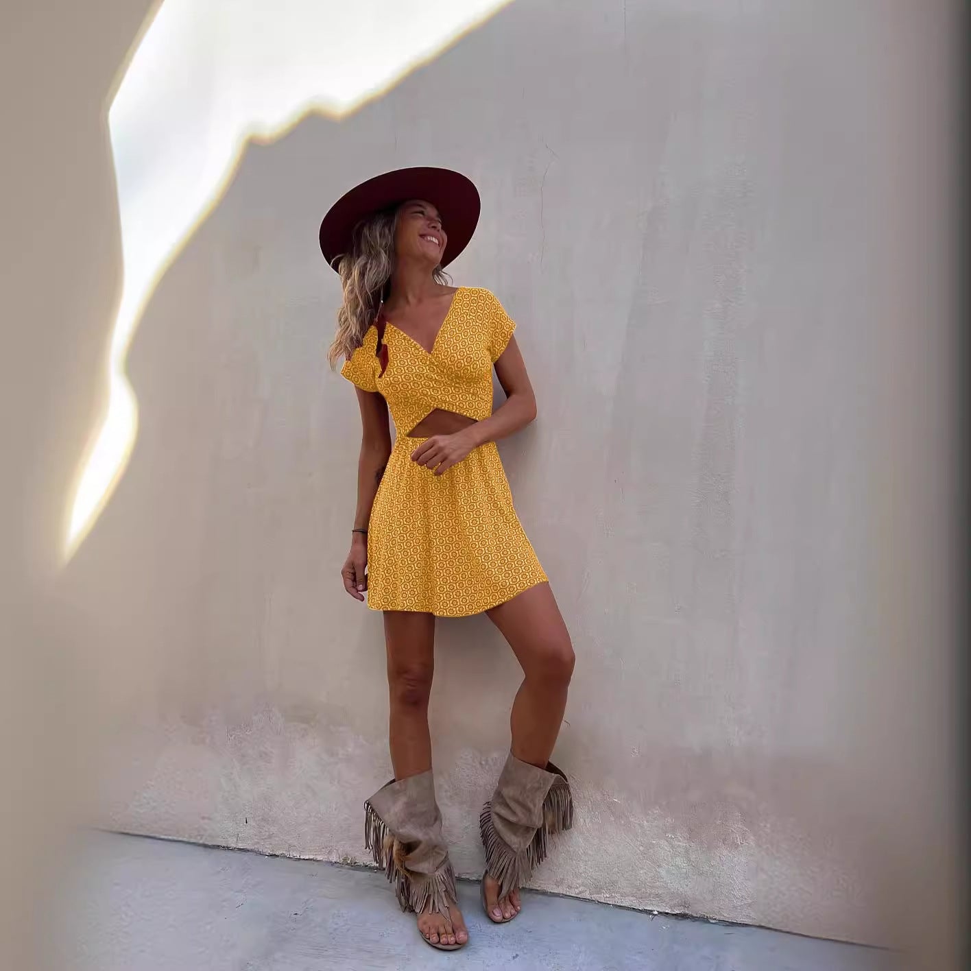 Summer Short Sleeve Two Sided Wear Printed Short Dress