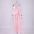 Spring Summer Cotton Pajamas Set Jacquard Suspender Trousers Two Piece Set Exclusive for Ladies Homewear