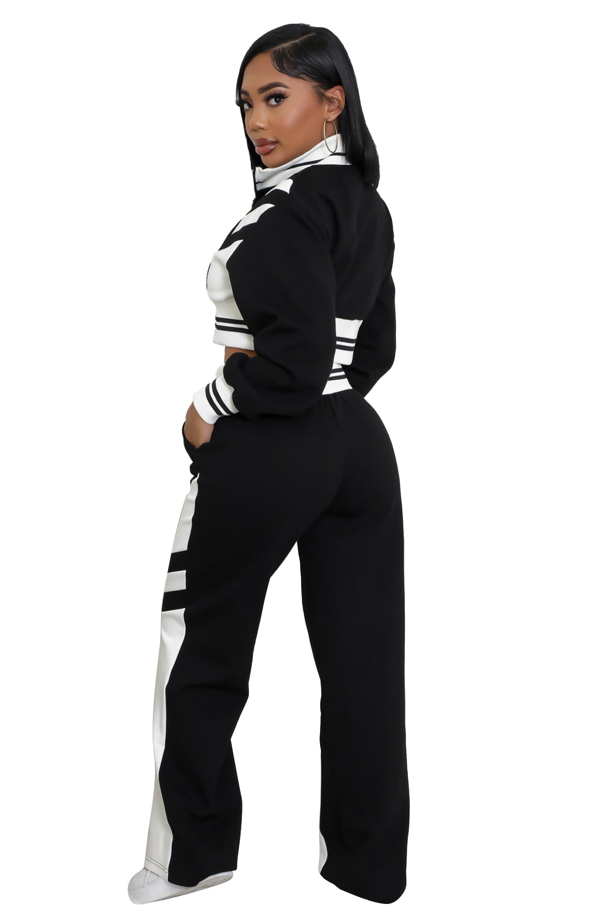 Women's Knit Two Piece Pant Set | Crop Top & Wide Leg