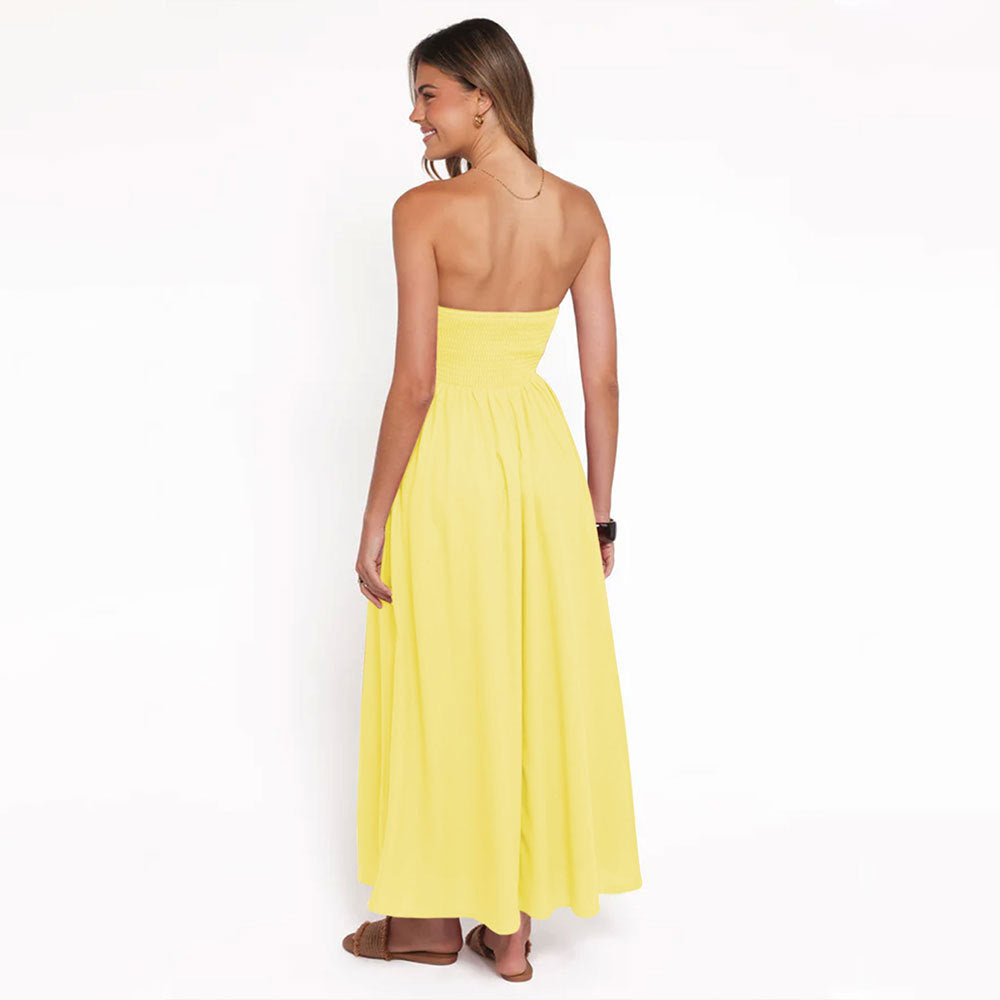 Women Tube Top Dress Summer Yellow Small Sleeveless Elegant Elegant Sexy Dress
