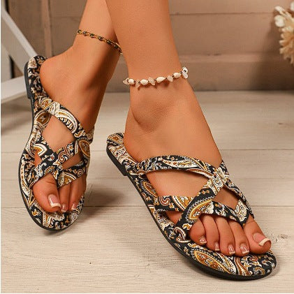 Women’s Boho Flat Printed Slippers Comfortable Ethnic Sandals - Image 3
