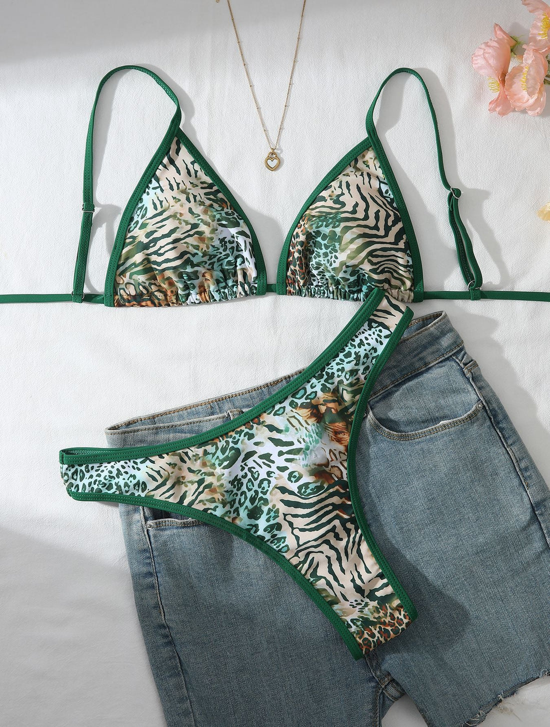 Green Leopard Print Sexy Bikini Two Piece Slimming Swimsuit