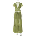 French Women Sexy Lace Chiffon Cardigan T shirt Loose See through Strap Dress