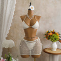 Retro Mesh Sequin Three-Piece Halter Bikini Vacation Swimwear