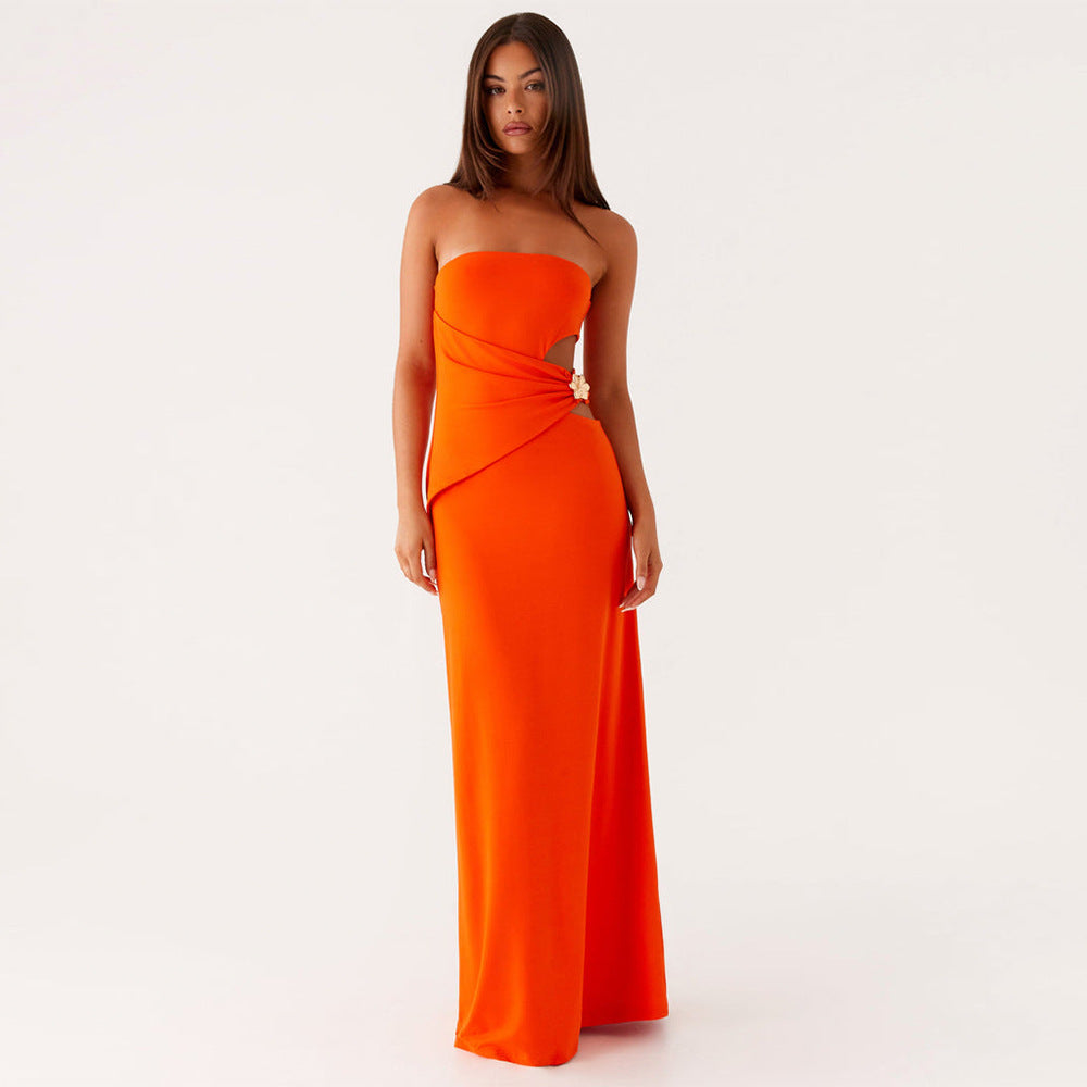 Summer Tube Top Women Dress Sexy Sexy Side Waist Hollow Out Cutout Sheath Dress