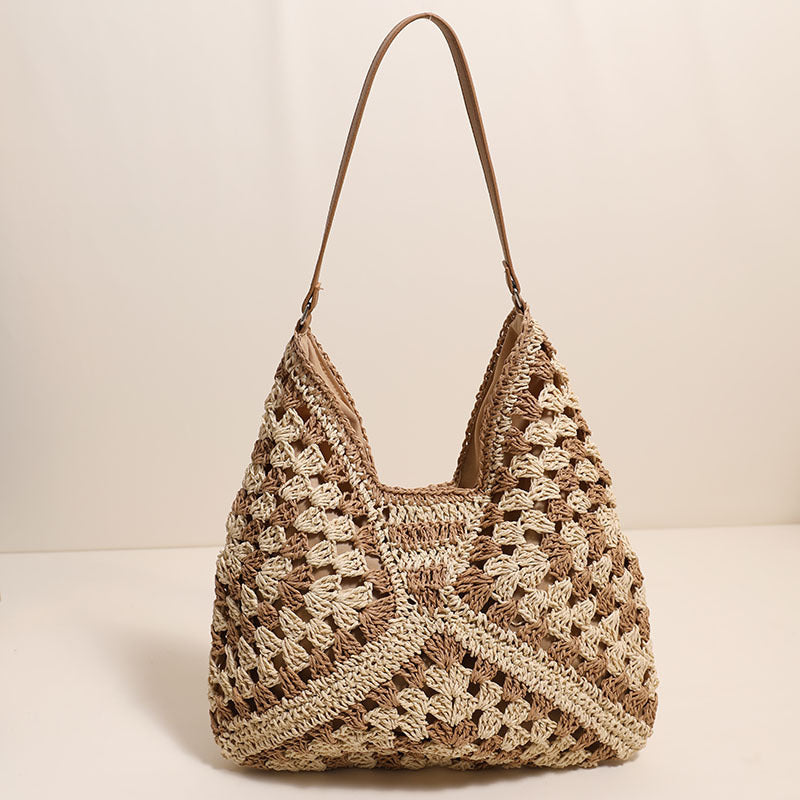 Woven Hollow Out Shoulder Bag Large Capacity Summer Beach Tote - Image 4