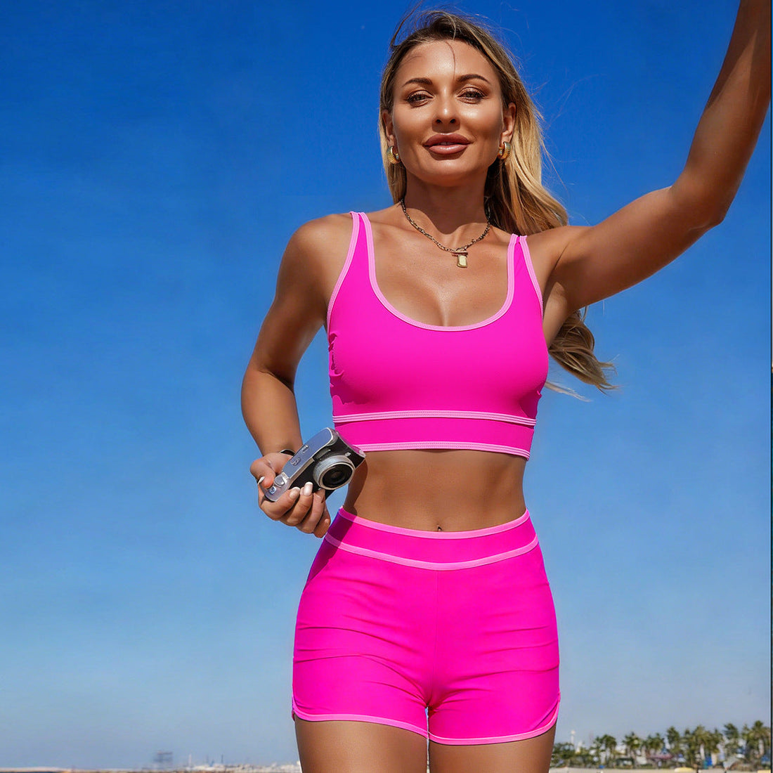 Women's Solid Color Split Bikini Set Sporty Conservative Swimsuit