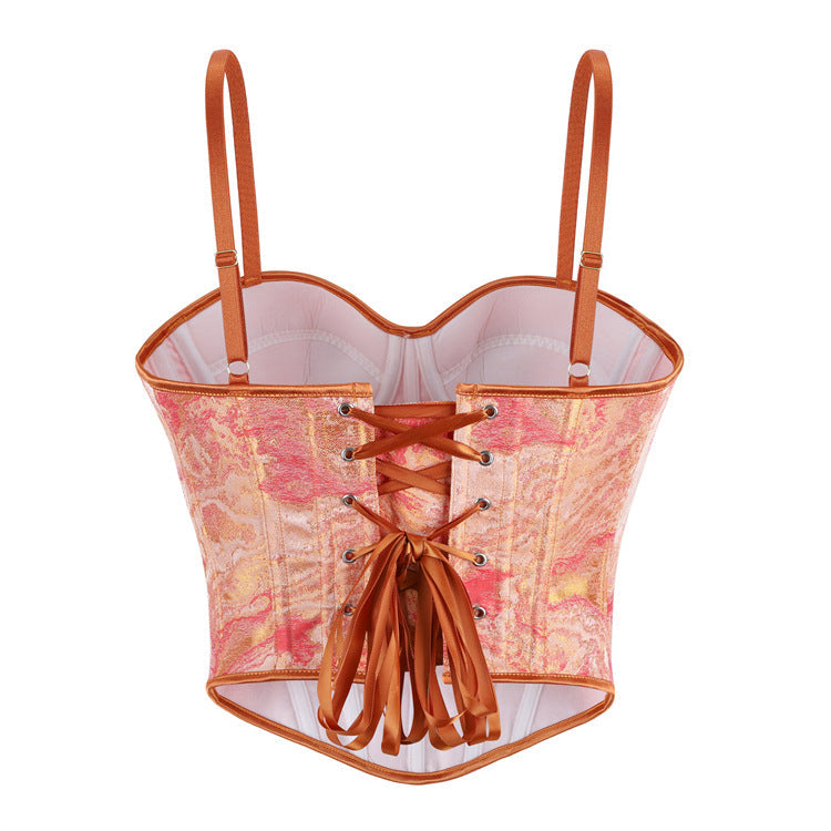 Orange Double Shoulder Strap with Cup Women Tube Top Court Body Shaping Top