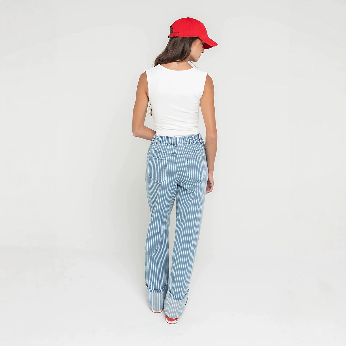 Autumn Street Hipster Loose Simple Vest Striped Trousers Set