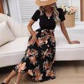 Women Clothing Summer Printed V neck Sexy Mid Length Maxi Dress