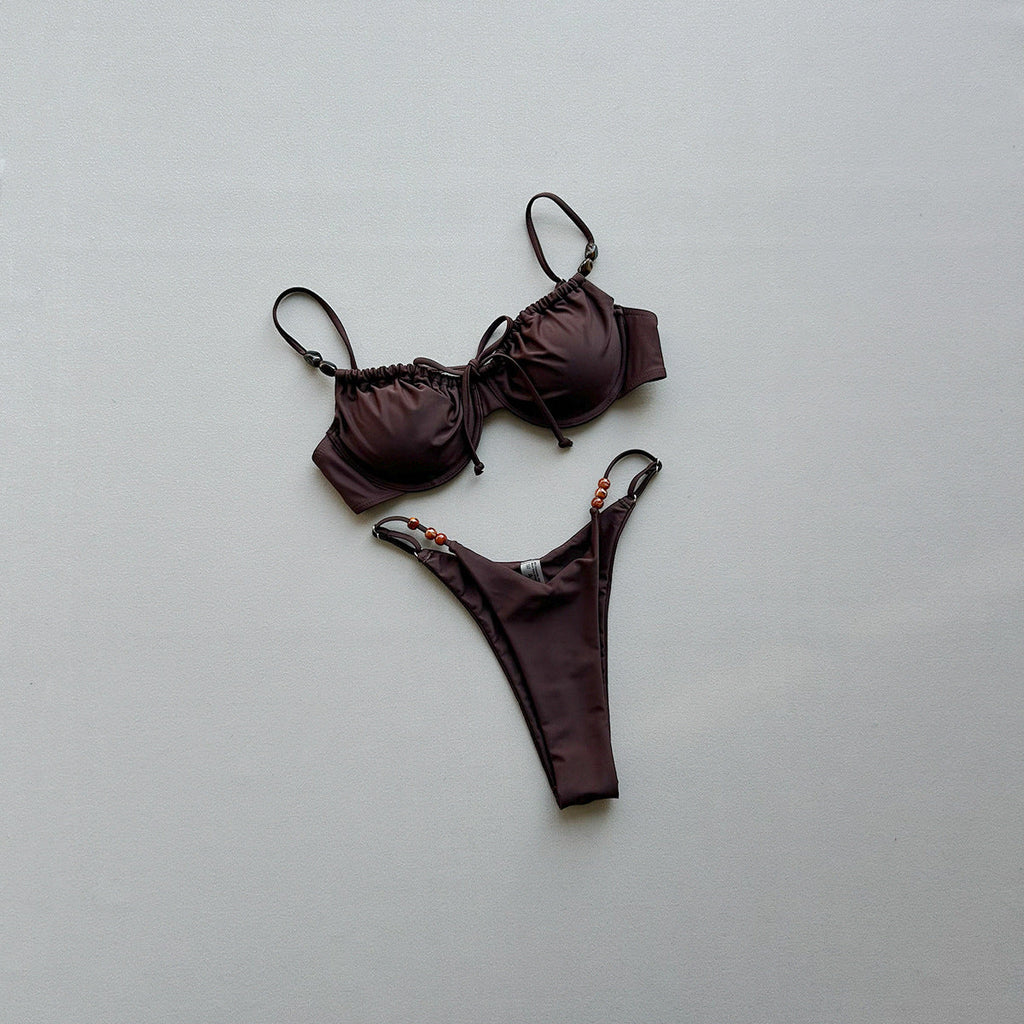 Ruched Tie-Front Bikini Set Boho Vacation Women's Swimsuit
