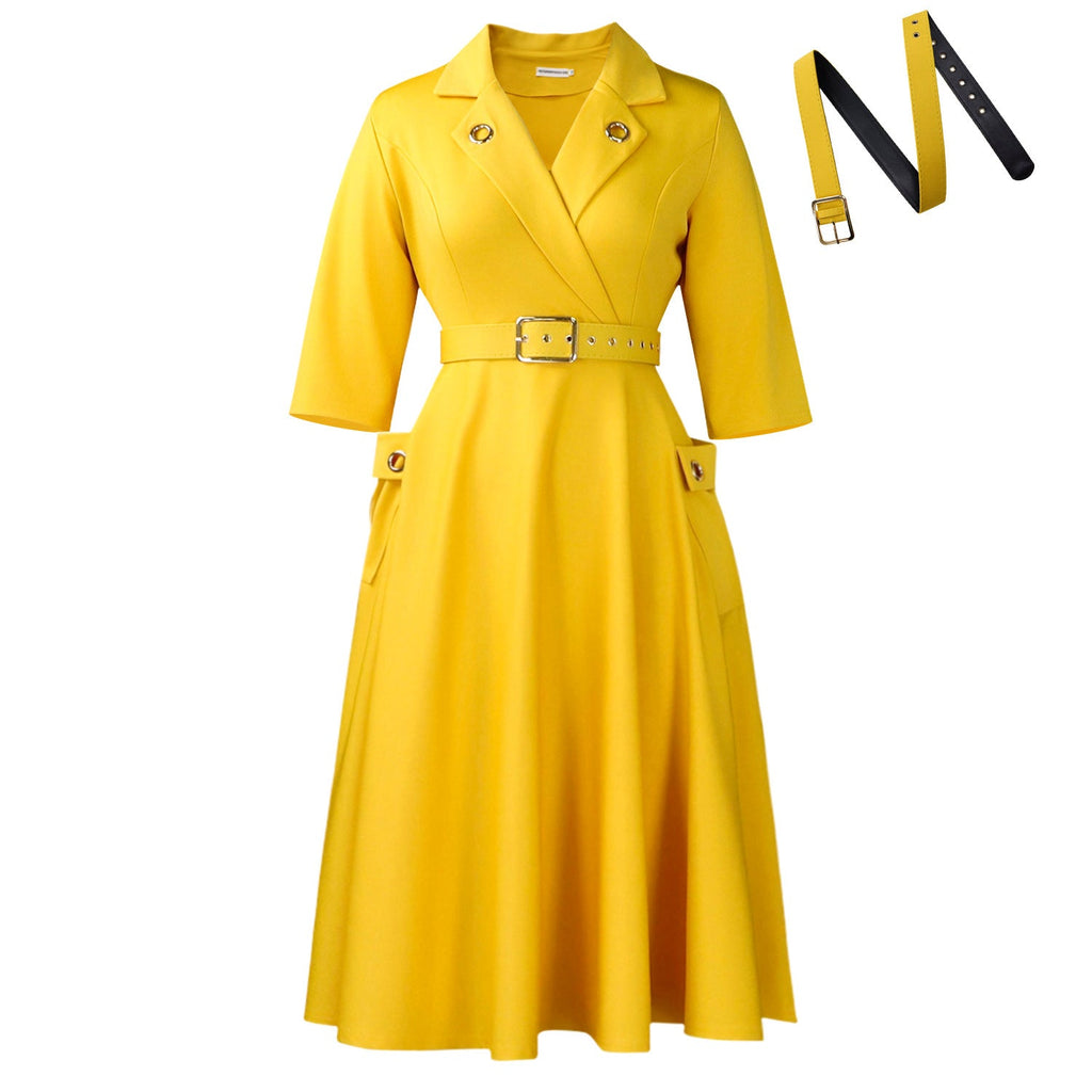 Winter Sexy Elegant Collared Waist Tight Business Dress Graceful Fashionable Solid Color Dress