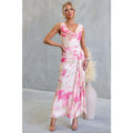 Spring Summer Floral Printed Mesh Slim Fit Backless Sexy Lacing Mid Length Dress