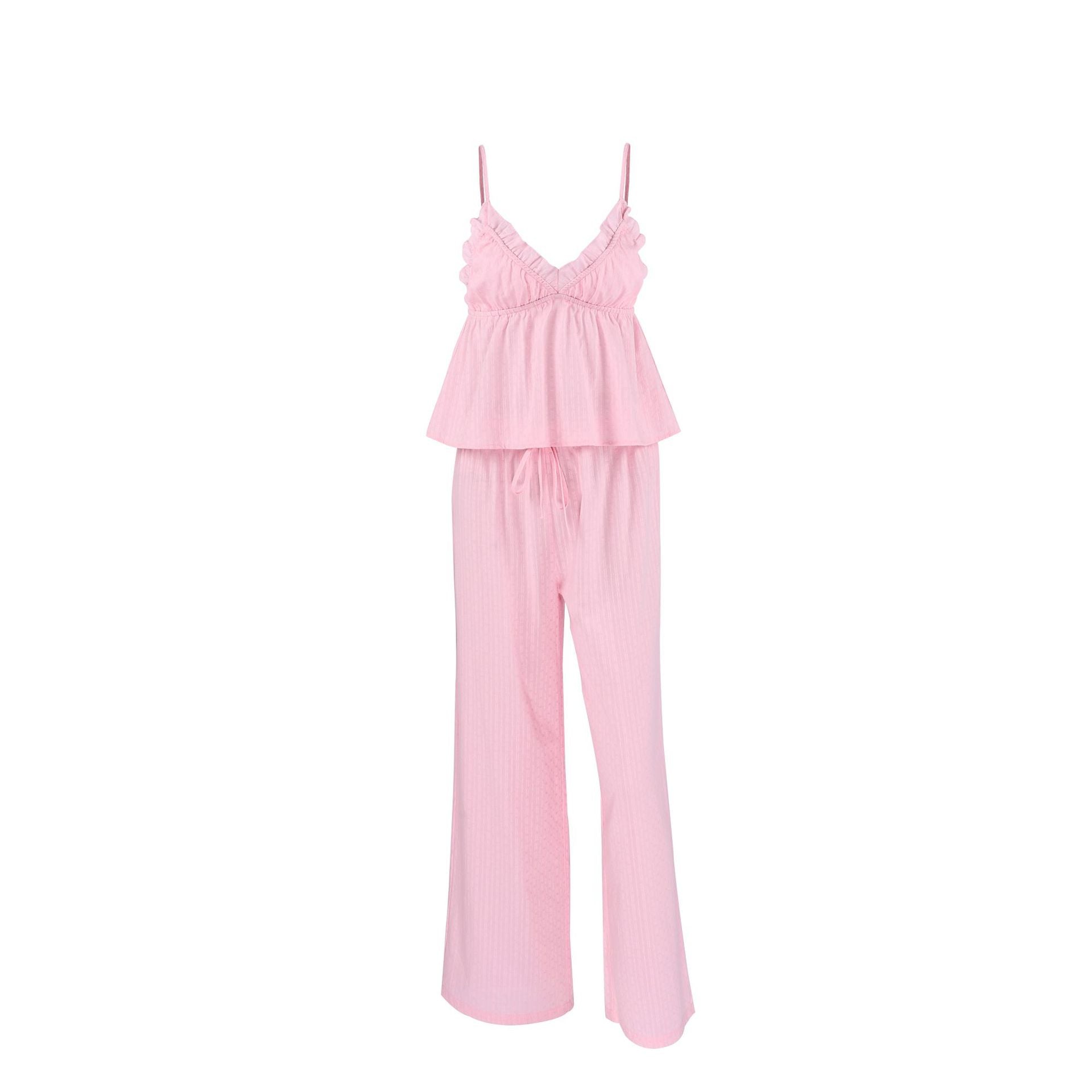 Spring Summer Cotton Pajamas Set Jacquard Suspender Trousers Two Piece Set Exclusive for Ladies Homewear