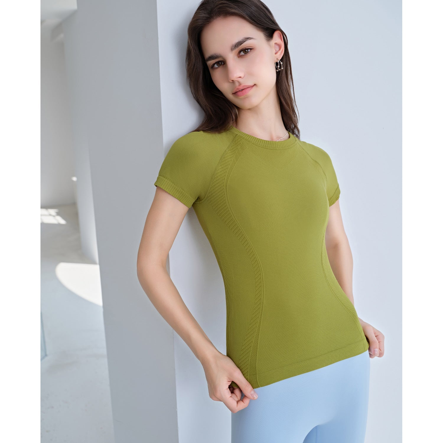 Spring Summer 3D Seamless Weaving Texture Sports Yoga Training Fitness Tight Short Sleeve Yoga T shirt Top