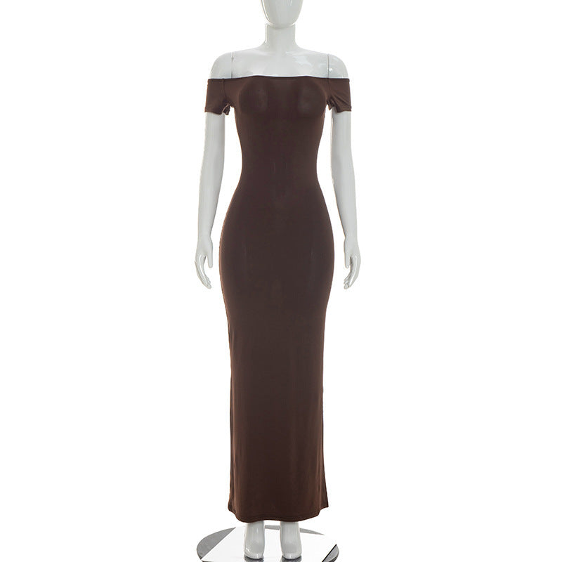 Women Summer Solid Color off Shoulder Tube Top Backless Hip Wrapped Dress Women