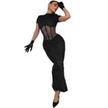 Sexy Slim Fit See-Through Split Short Sleeve Elegant Mini Dress