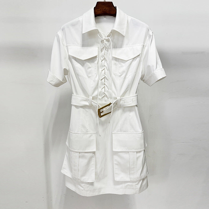 Early Spring Star Series Belt Rope Short Sleeve Casual Dress