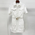 Early Spring Star Series Belt Rope Short Sleeve Casual Dress