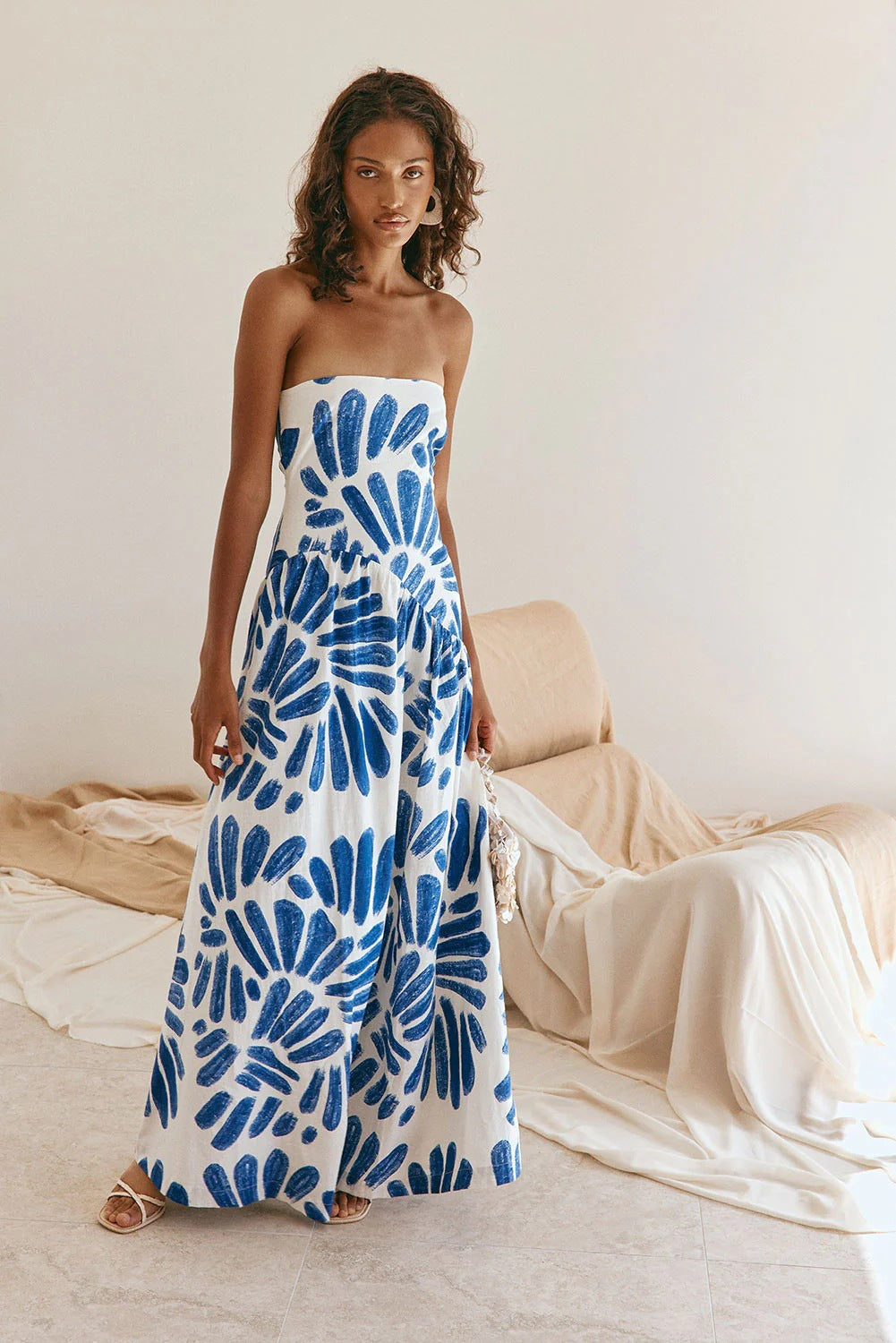 Women Dress Printed Vacation French Wrapped Chest Slim Sexy Maxi Dress