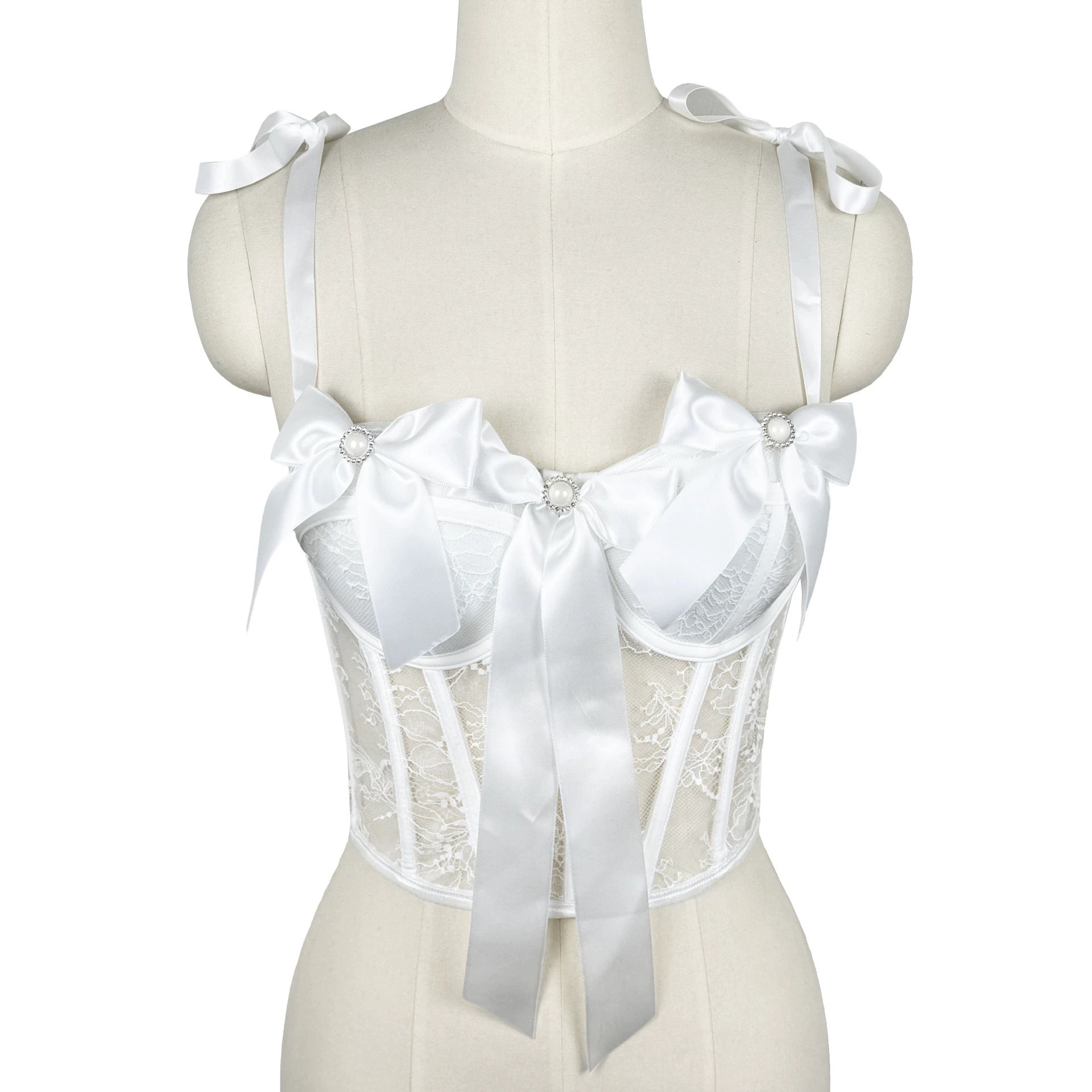 Lace Bow Boning Corset Bra Sexy Slimming Fish Hanging Tube Top Women Short Camisole Strap