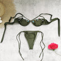 Solid Color Lace-Up Push-Up Bikini Top with Cutout Detailing
