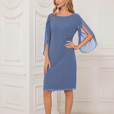 Women’s Irregular Sleeve Solid Color Chiffon Swing Dress