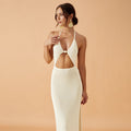 Sexy Backless Knitted Maxi Beach Dress Cutout Sleeveless Cover-Up