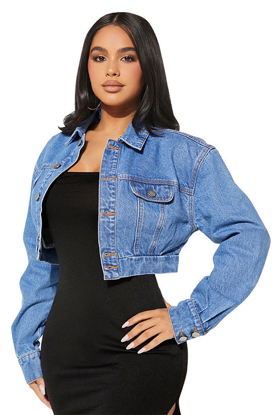 Women's Cropped Denim Jacket Classic Button Down Outerwear