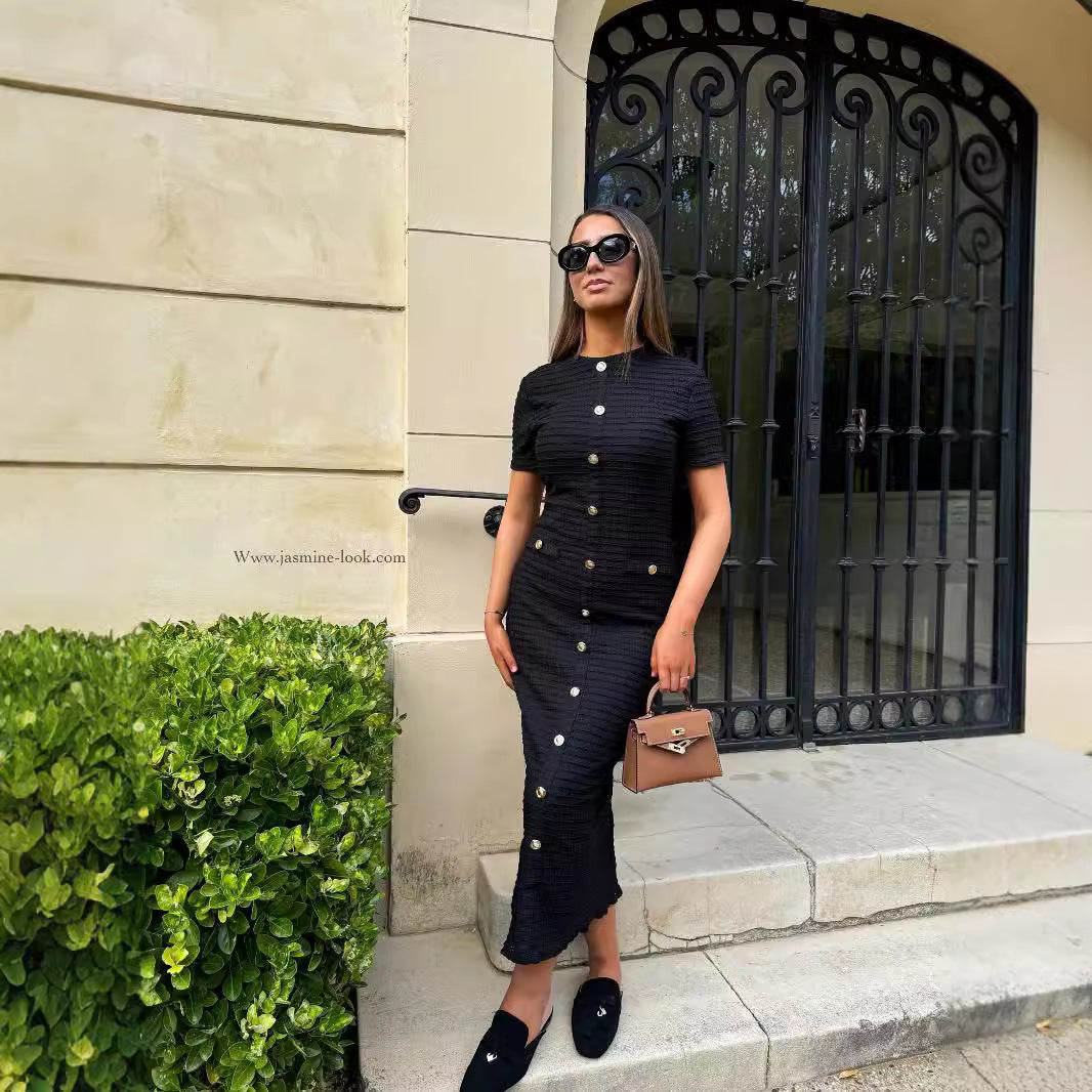 Spring Autumn Slim Fit Slimming Knitted Short Sleeve Dress