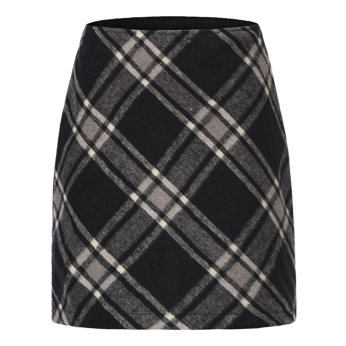 Women Clothing Autumn Winter Woolen Skirt Plaid High Waist Elastic Solid Color Zipper Skirt