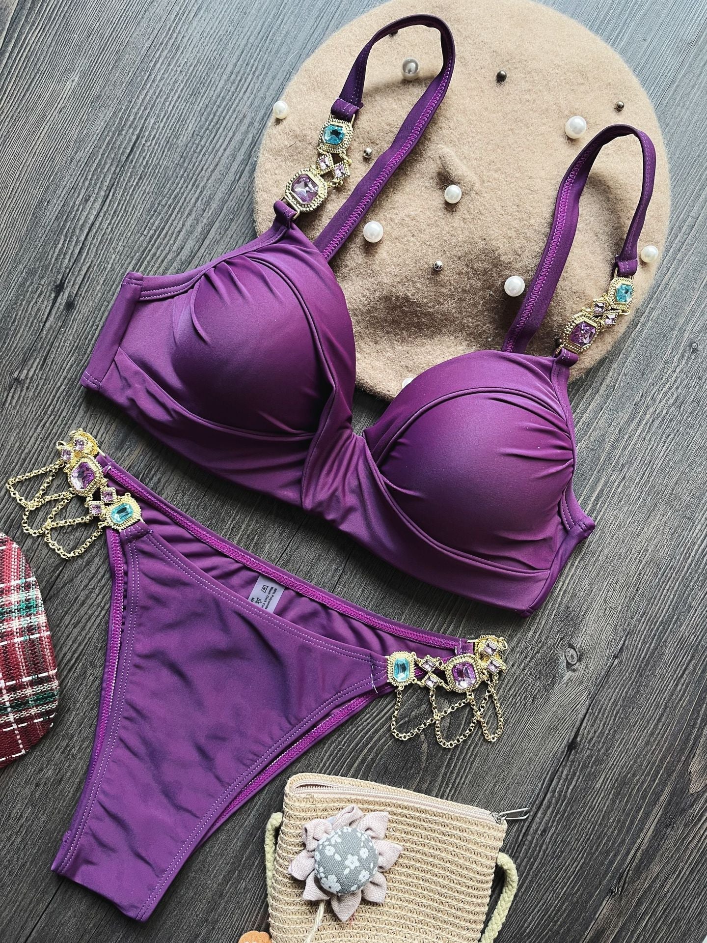 Crystal Diamond Chain Bikini with Steel Support
