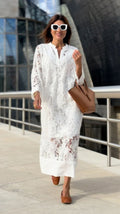 Casual Loose Beach Vacation Blouse Lace Shirt Dress