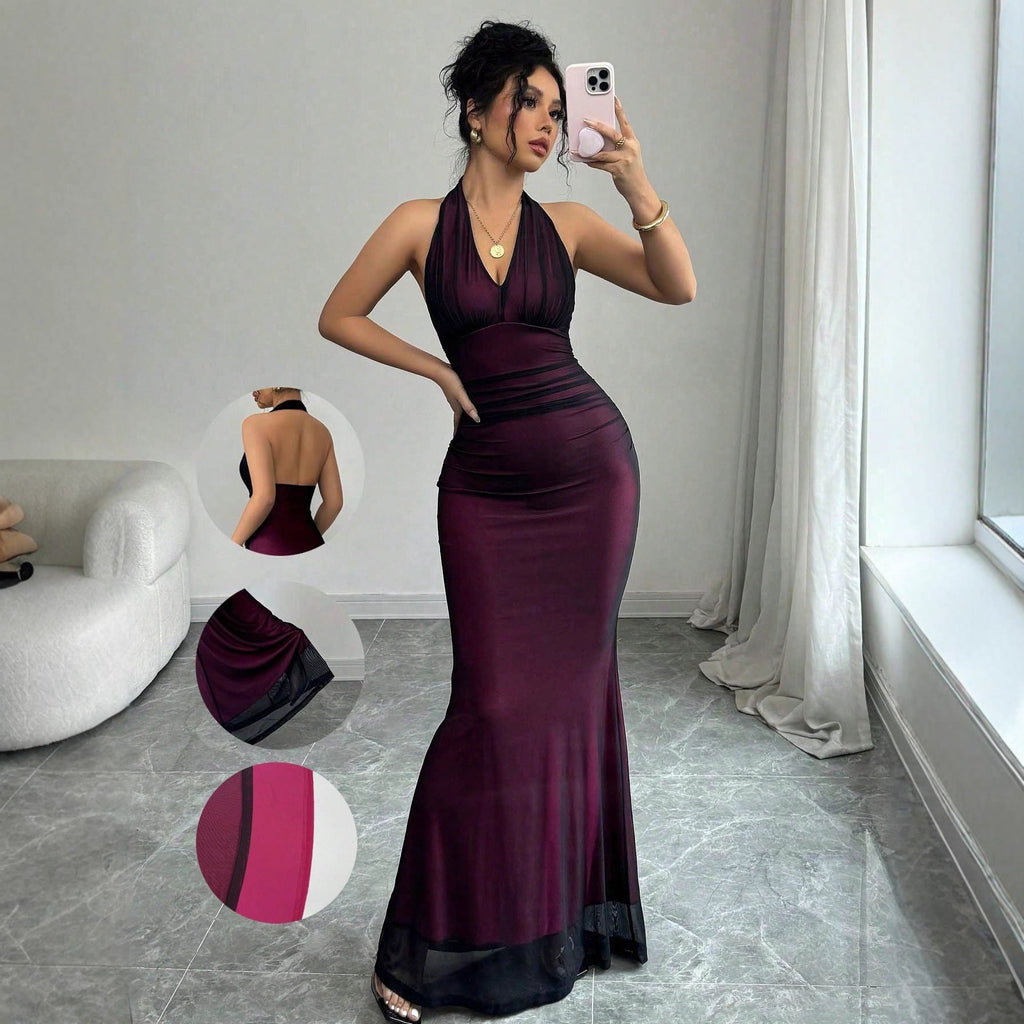 Women Clothing Summer Sexy Halter Mesh Sexy Sleeveless Dress