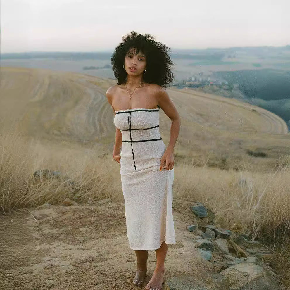 Women Clothing Tube Top Dress High Grade Knitted Maxi Dress Spring Autumn High Grade Maxi Dress