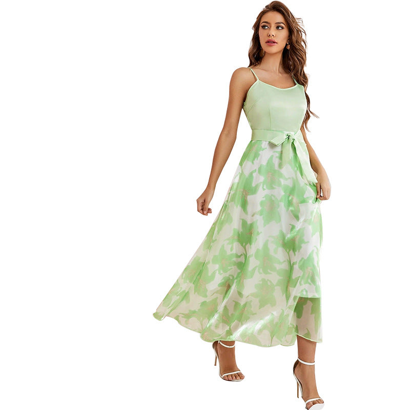 Women Summer Party Gathering High Waist Sling Tied Dress Dress