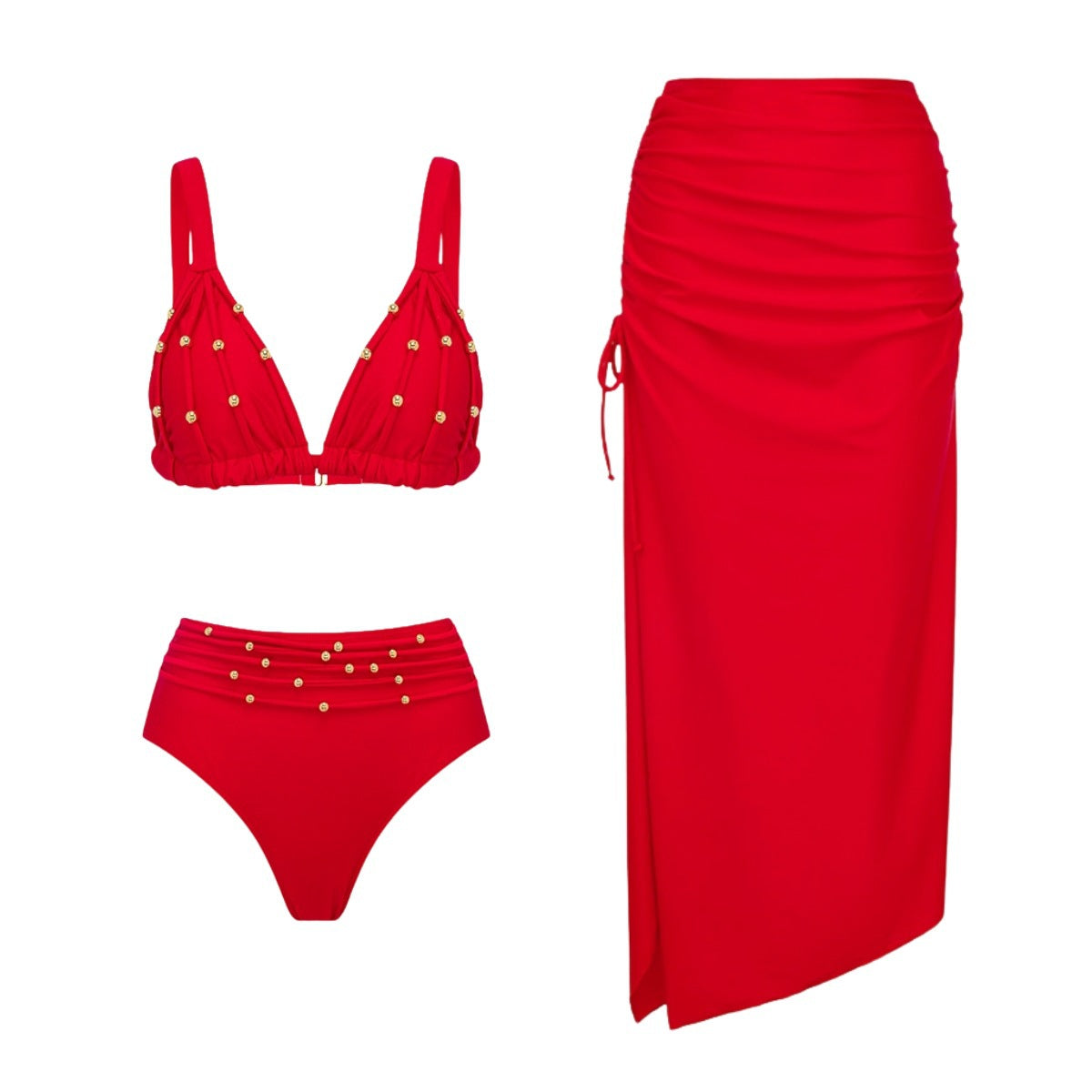 Triangle Sexy Bikini Red Split Swimsuit Set Women