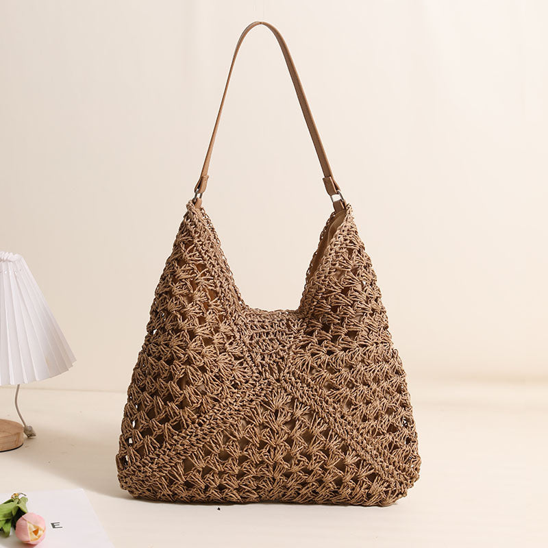 Woven Hollow Out Shoulder Bag Large Capacity Summer Beach Tote - Image 3