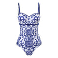 One Piece Swimsuit Women Skinny Slimming Vintage Printed Chiffon Dress with Steel Bracket Hard Bag Swimsuit