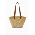 Woven Straw Shoulder Tote Bag with Leather Straps - Image 2