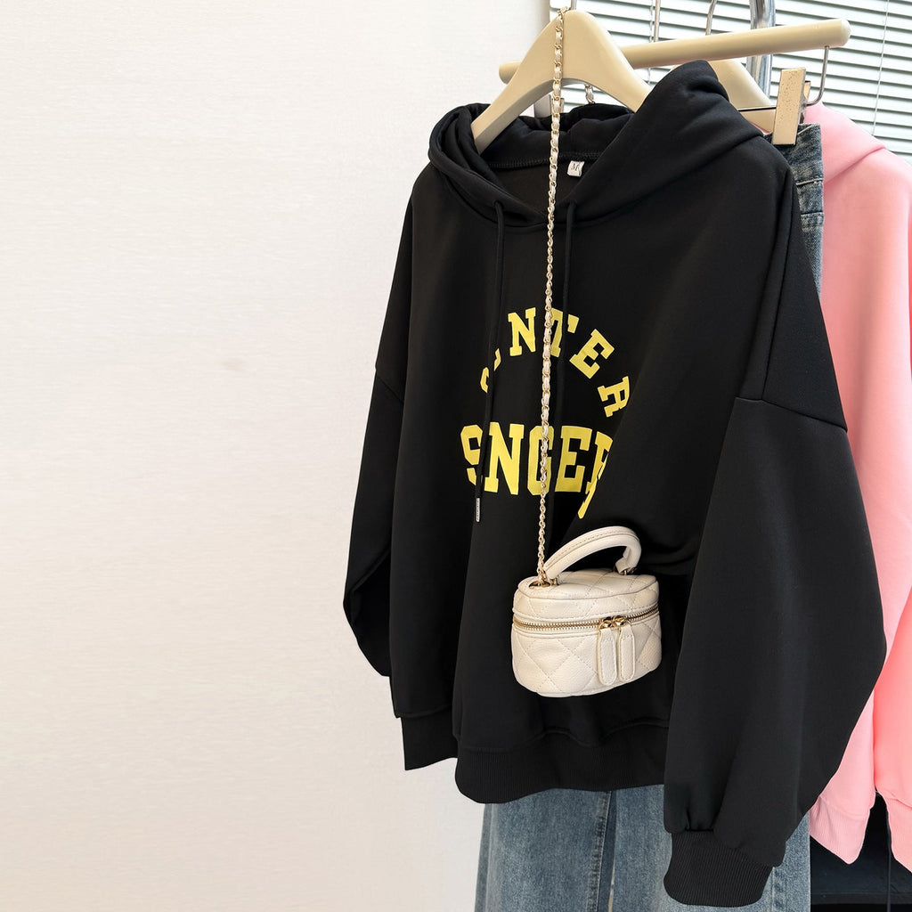 Women's Vintage Loose Fit Hoodie with Graphic Print - Fleece Lined - Image 3