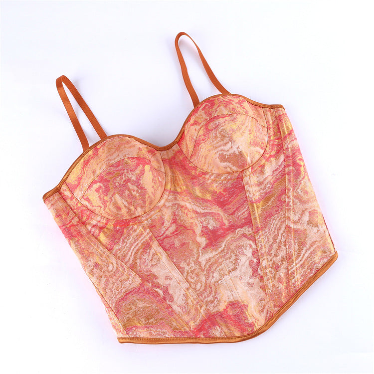 Orange Double Shoulder Strap with Cup Women Tube Top Court Body Shaping Top