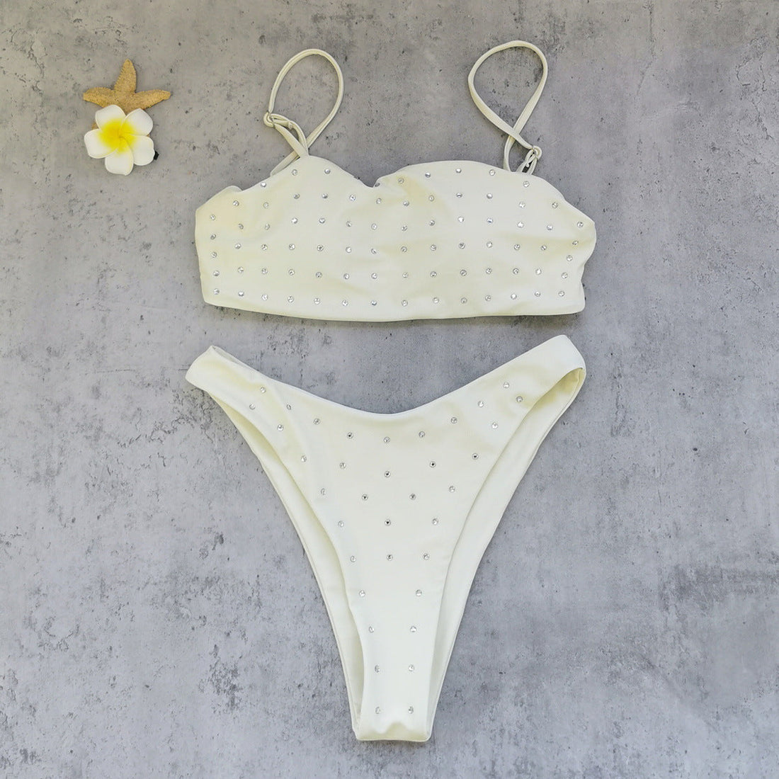 Rhinestone Tube Top Low Waist Bikini Sexy Split Summer Swimsuit