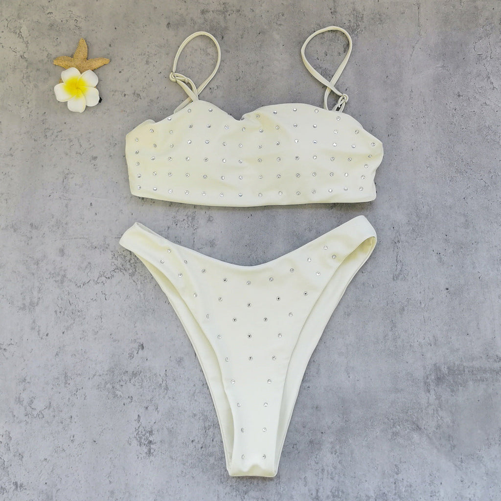 Rhinestone Tube Top Low Waist Bikini Sexy Split Summer Swimsuit